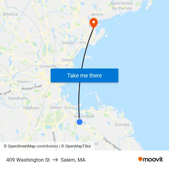 409 Washington St to Salem, MA map