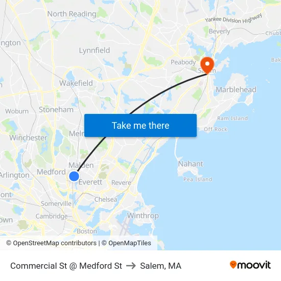 Commercial St @ Medford St to Salem, MA map