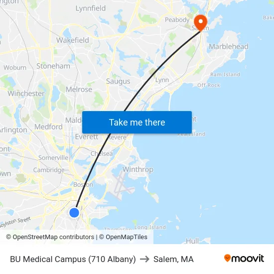 BU Medical Campus (710 Albany) to Salem, MA map