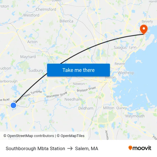 Southborough Mbta Station to Salem, MA map