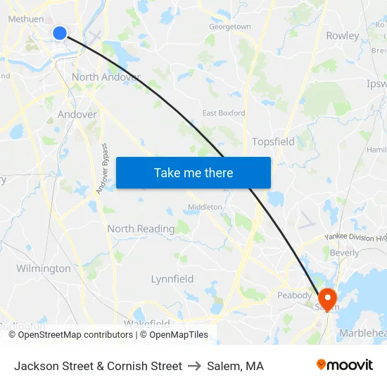 Jackson Street & Cornish Street to Salem, MA map