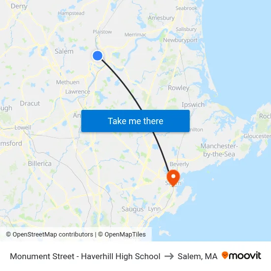 Monument Street - Haverhill High School to Salem, MA map