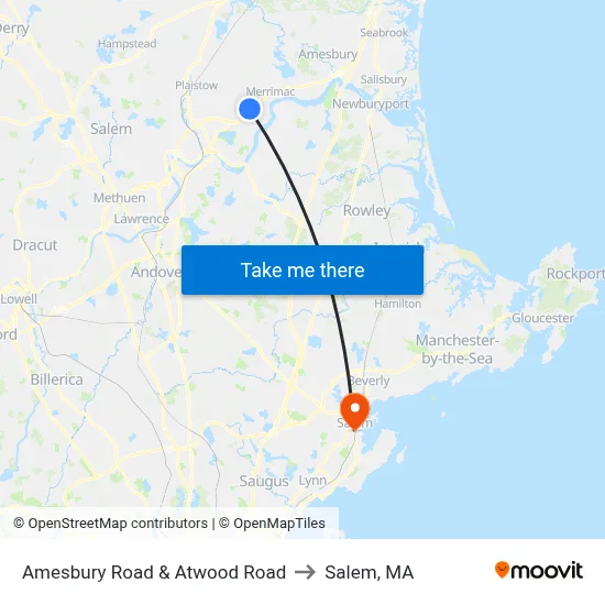 Amesbury Road & Atwood Road to Salem, MA map