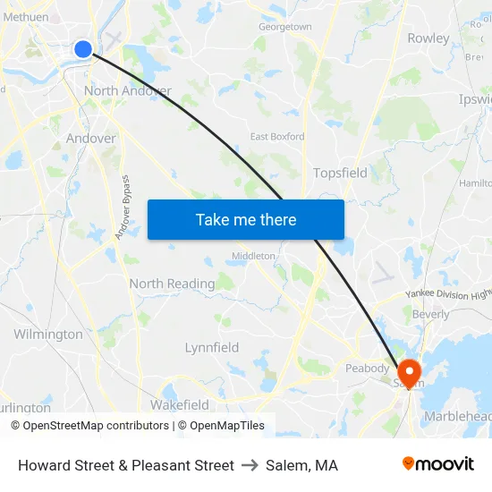 Howard Street & Pleasant Street to Salem, MA map