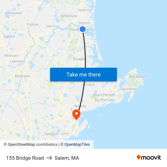 155 Bridge Road to Salem, MA map