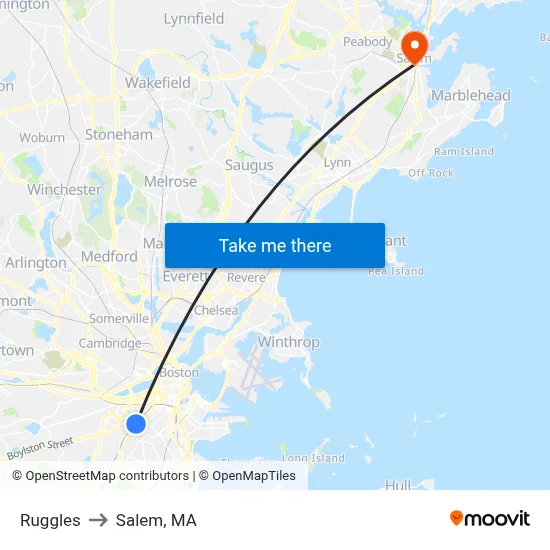 Ruggles to Salem, MA map