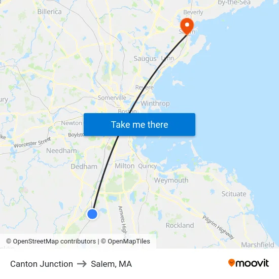 Canton Junction to Salem, MA map