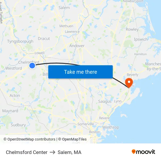 Chelmsford Center to Salem, MA map