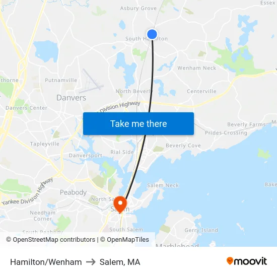Hamilton/Wenham to Salem, MA map