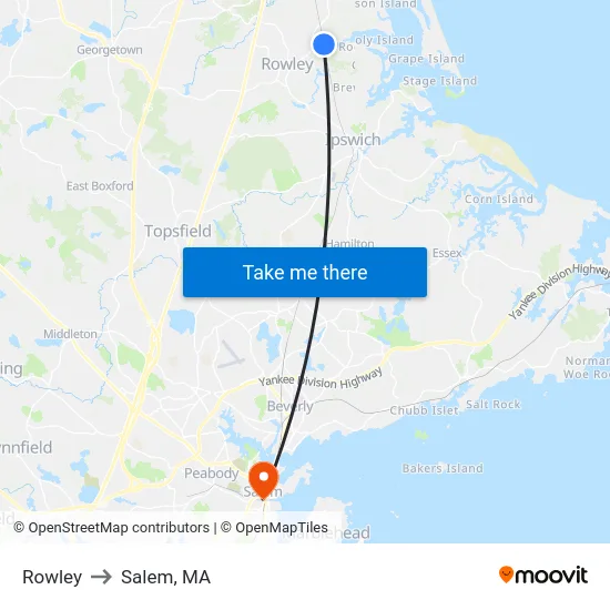 Rowley to Salem, MA map