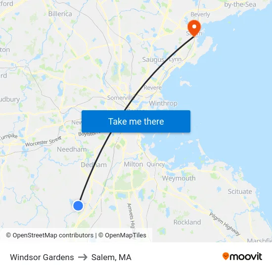 Windsor Gardens to Salem, MA map