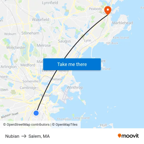 Nubian to Salem, MA map