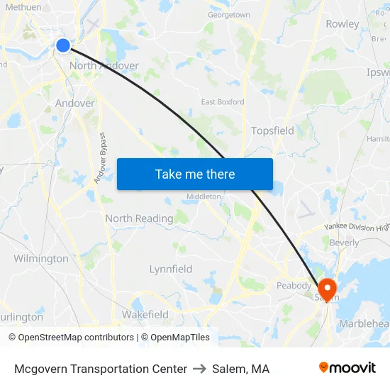 Mcgovern Transportation Center to Salem, MA map