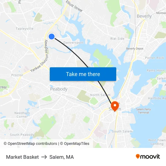 Market Basket to Salem, MA map