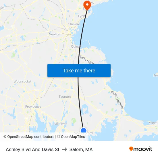 Ashley Blvd And Davis St to Salem, MA map