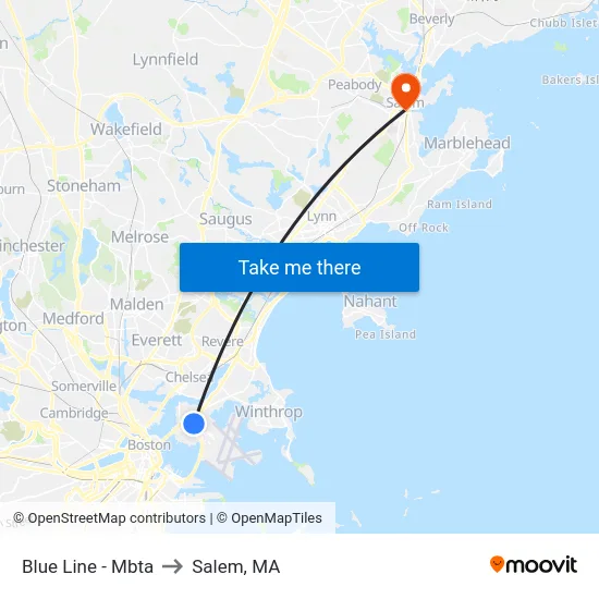 Blue Line - Mbta to Salem, MA map