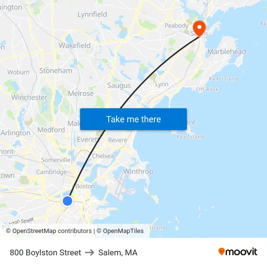 800 Boylston Street to Salem, MA map