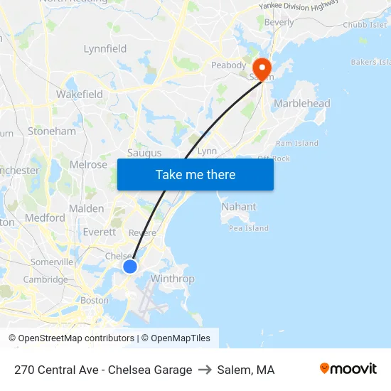270 Central Ave - Chelsea Garage to Salem, MA map