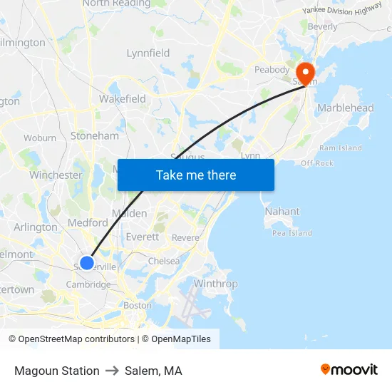 Magoun Station to Salem, MA map