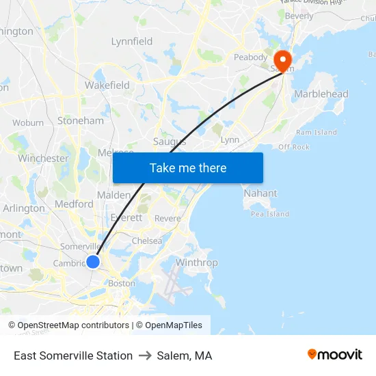 East Somerville Station to Salem, MA map