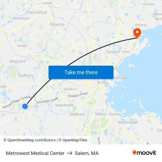 Metrowest Medical Center to Salem, MA map
