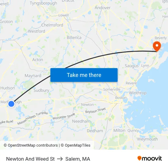 Newton And Weed St to Salem, MA map