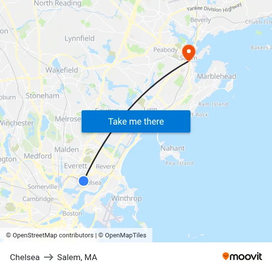 Chelsea to Salem, MA map