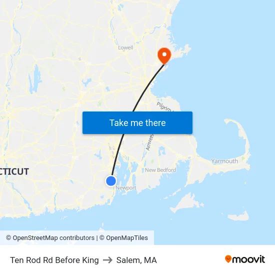 Ten Rod Rd Before King to Salem, MA map