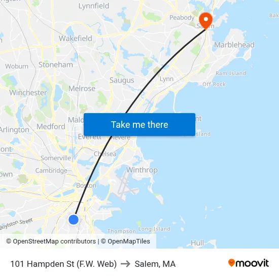 101 Hampden St (F.W. Web) to Salem, MA map