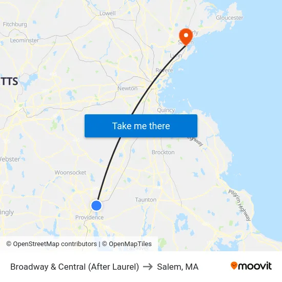Broadway & Central (After Laurel) to Salem, MA map