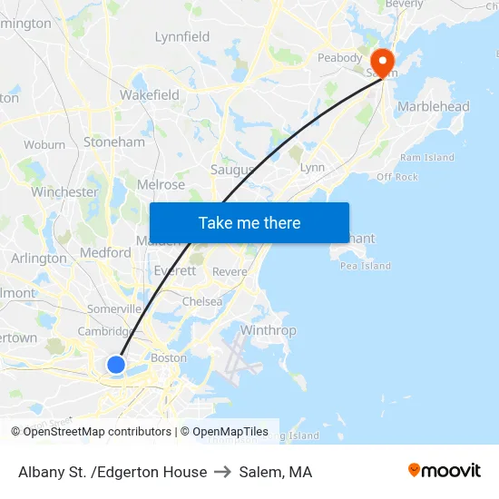 Albany St. /Edgerton House to Salem, MA map