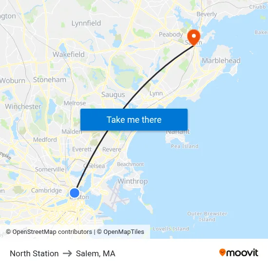 North Station to Salem, MA map