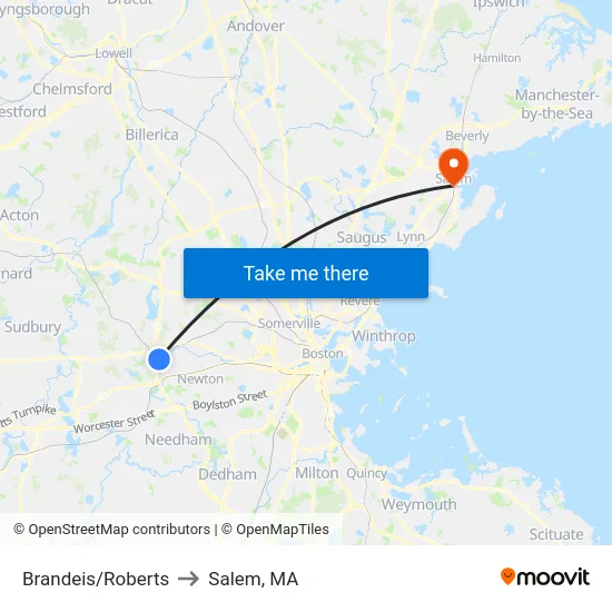 Brandeis/Roberts to Salem, MA map