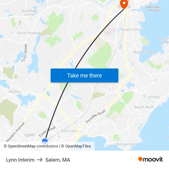 Lynn Interim to Salem, MA map