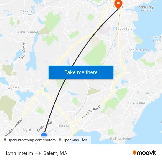 Lynn Interim to Salem, MA map
