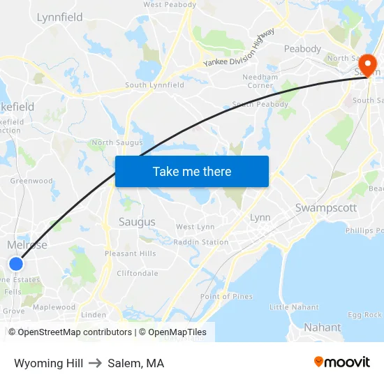 Wyoming Hill to Salem, MA map