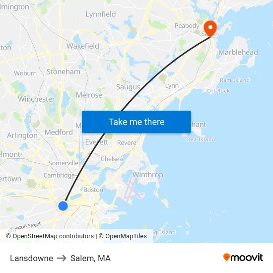 Lansdowne to Salem, MA map