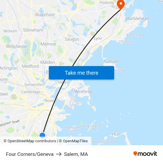 Four Corners/Geneva to Salem, MA map