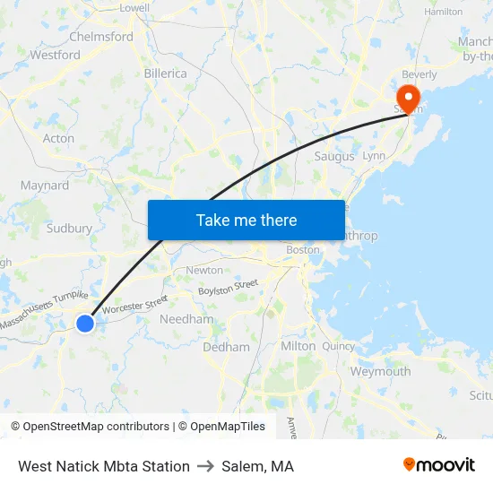 West Natick Mbta Station to Salem, MA map