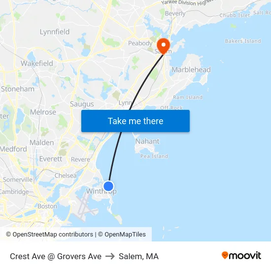 Crest Ave @ Grovers Ave to Salem, MA map
