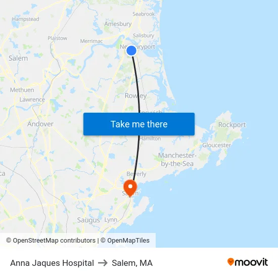 Anna Jaques Hospital to Salem, MA map