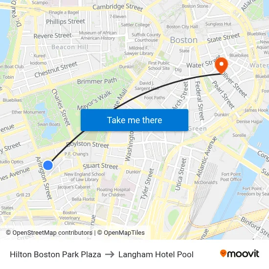 Hilton Boston Park Plaza to Langham Hotel Pool map