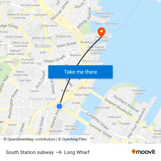 South Station subway to Long Wharf map