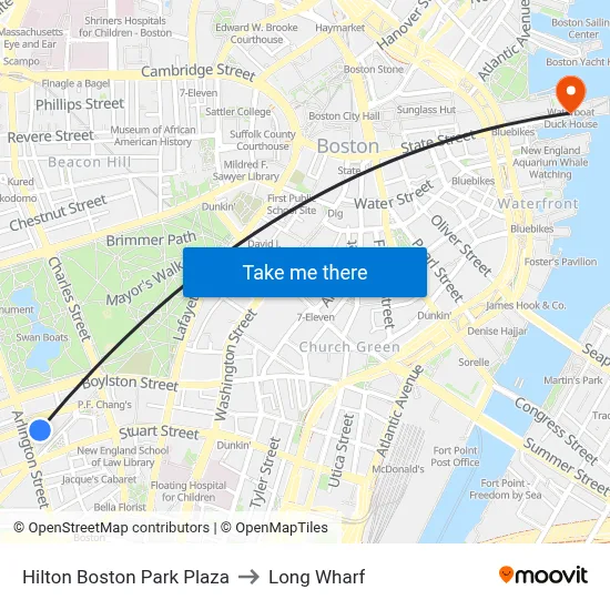 Hilton Boston Park Plaza to Long Wharf map