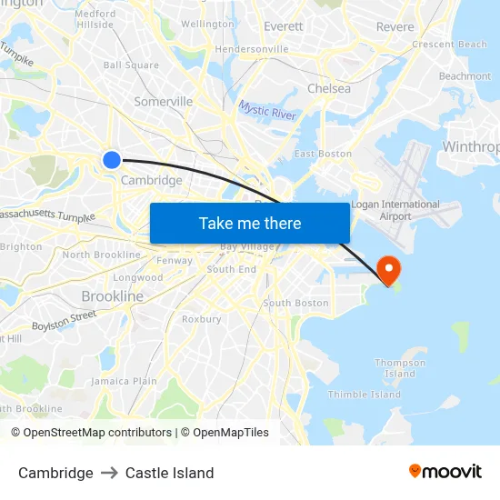 Cambridge to Castle Island map