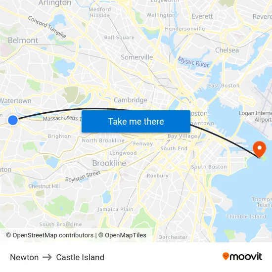Newton to Castle Island map