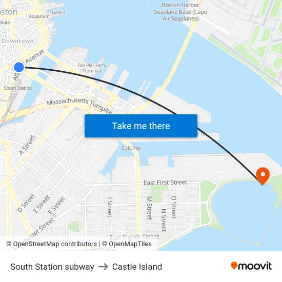 South Station subway to Castle Island map