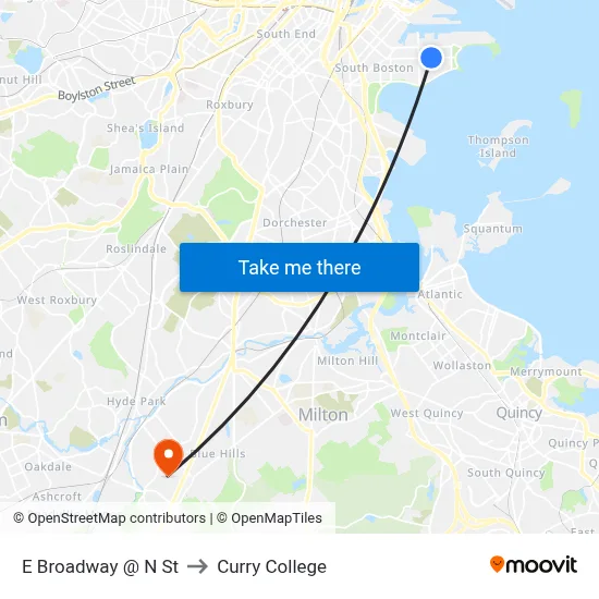 E Broadway @ N St to Curry College map