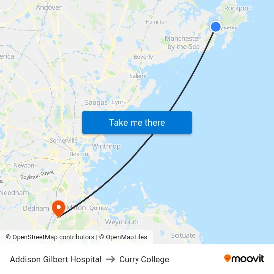 Addison Gilbert Hospital to Curry College map
