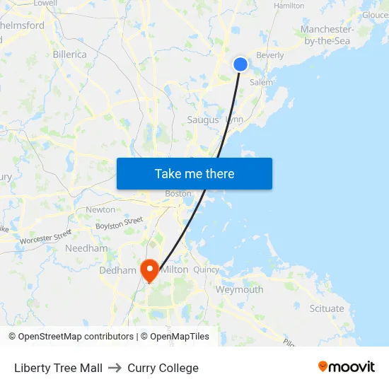 Liberty Tree Mall to Curry College map